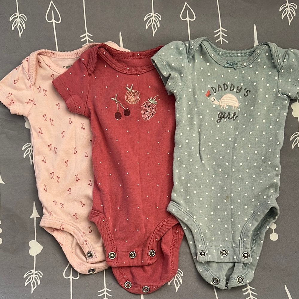 3-Pack Baby Girl Short-Sleeve One-Piece Bodysuits - Pink, Rust, Sage